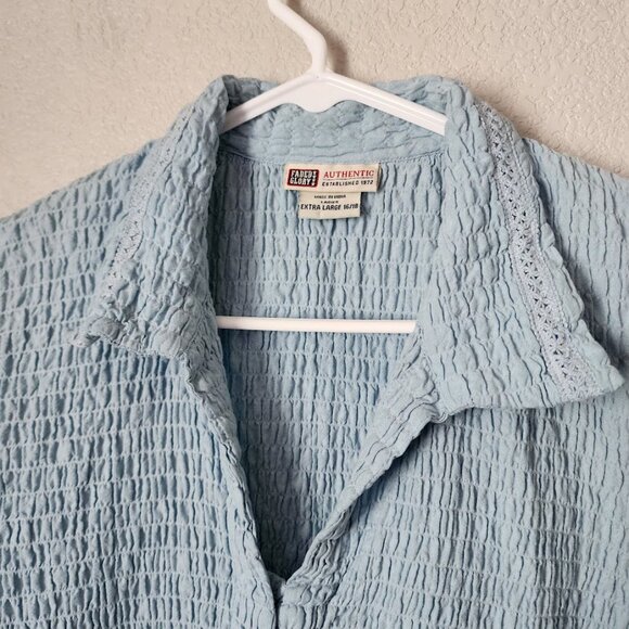 FADED GLORY VINTAGE 90s Textured Crinkle Hook & Eye Shirt Sky Blue XL - Picture 7 of 8